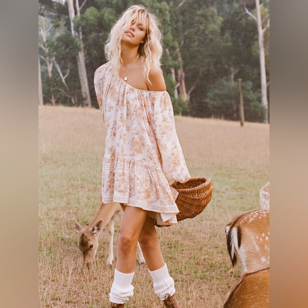 Spell Meadowland Linen Tunic Dress Cream NWT!